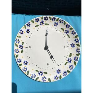 Vintage CASA FINA Malveira Portugal Hand Painted Ceramic Plate Wall Clock Floral